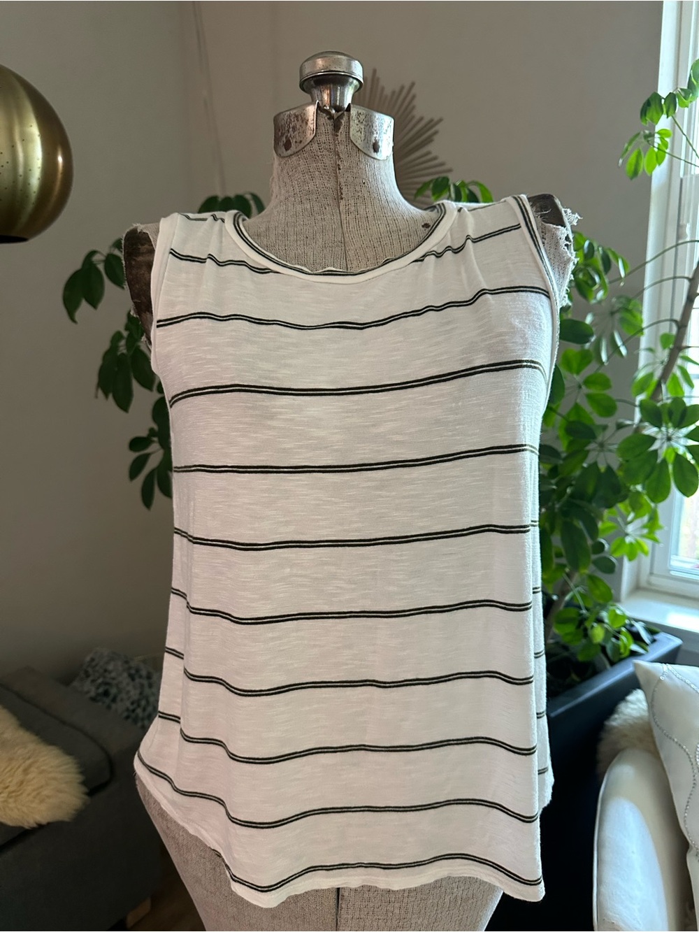 Green Envelope White Tank Top with Black Stripes